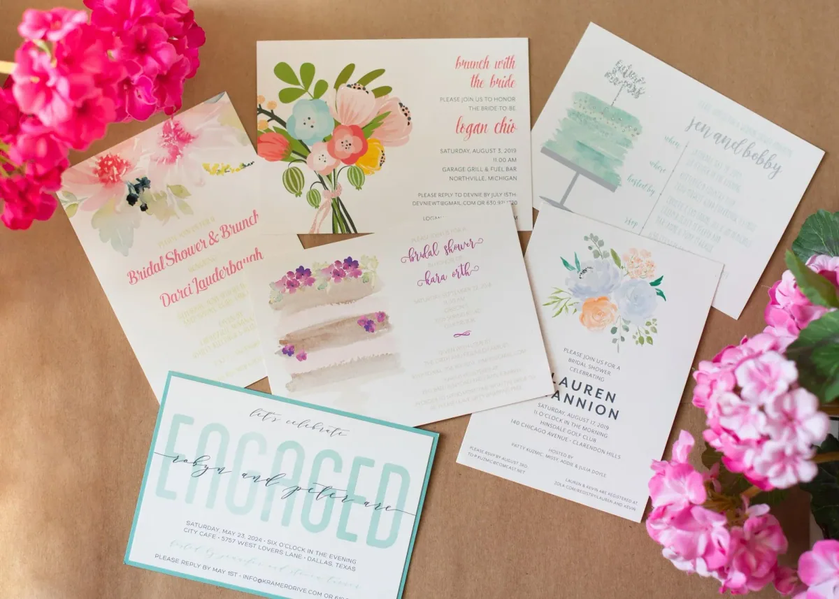 Illustrated bridal shower invitations