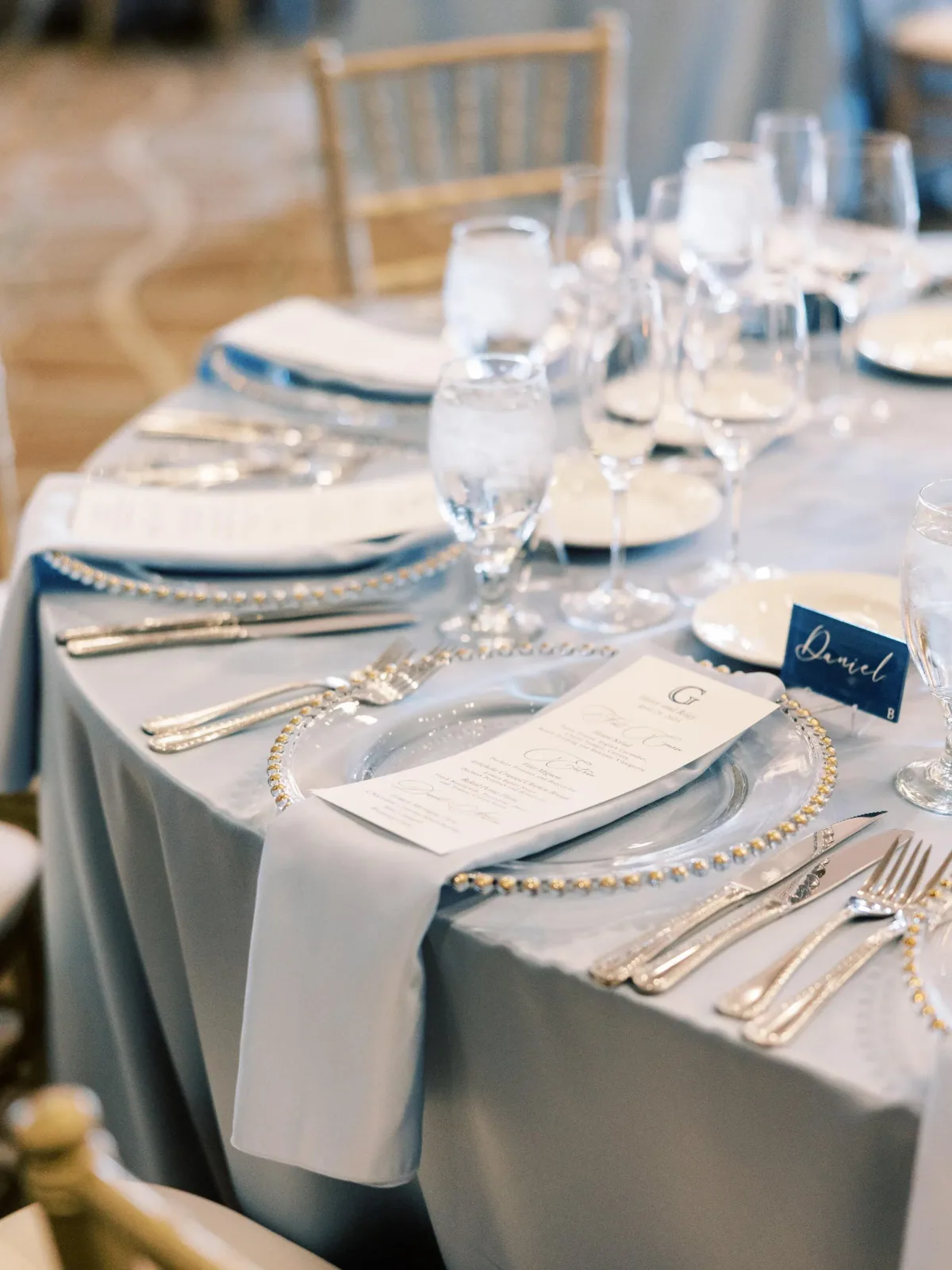 Menus set along a long reception table
