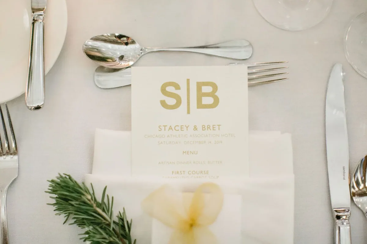 Gold monogram menu card