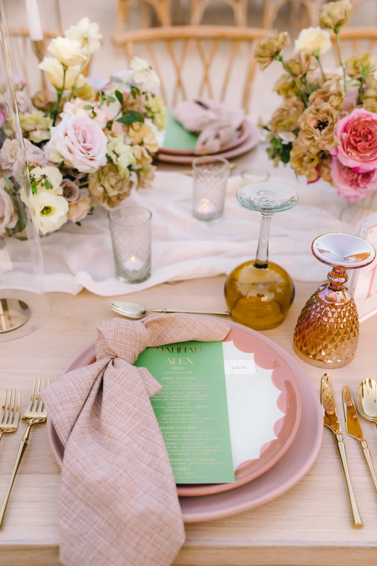 Menu on a blush and sage place setting